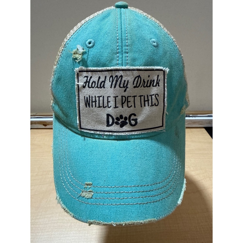 Headmost Hold My Drink While I Pet This Dog Trucker Hat Teal Tan Snapback Cap